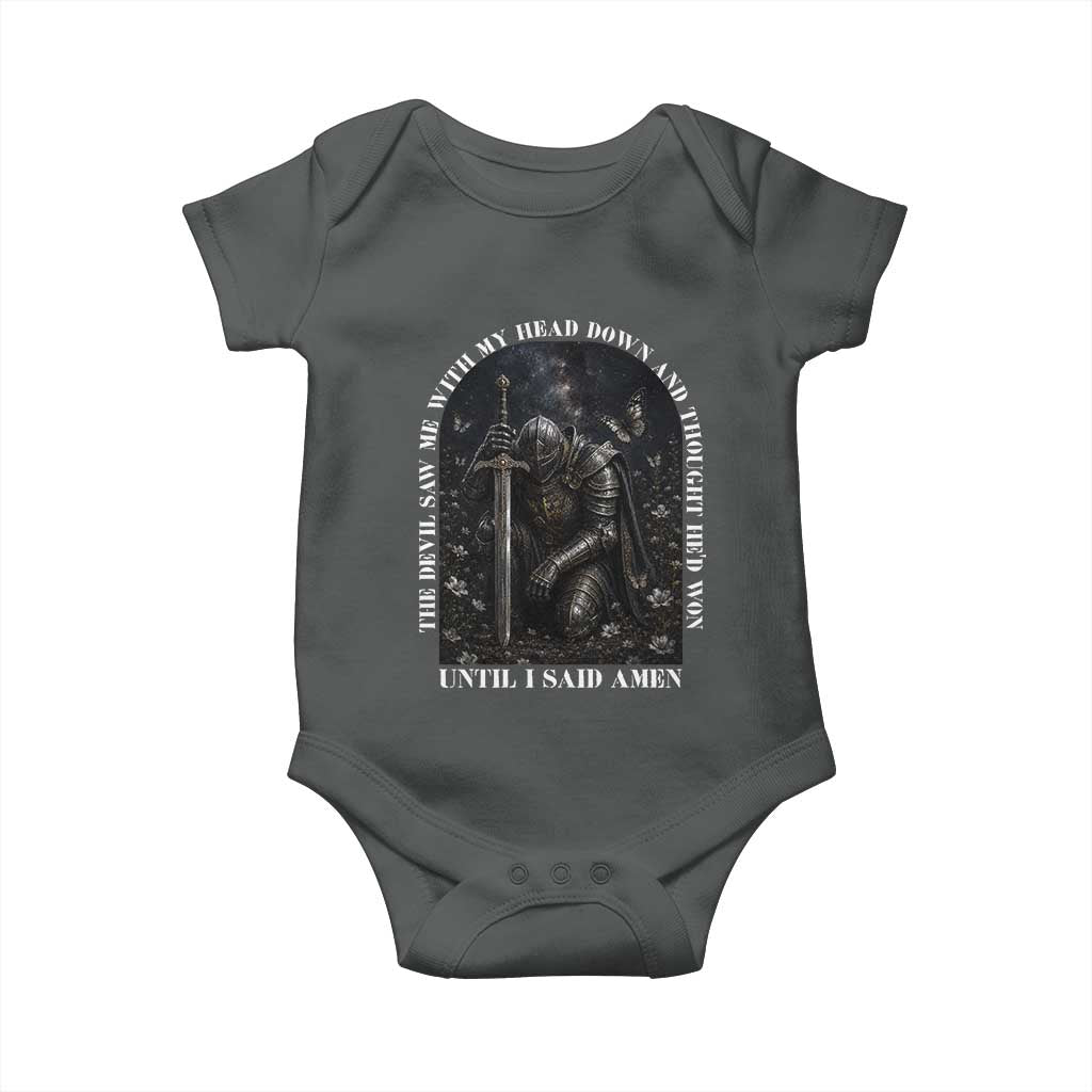 Christian Knight Templar Crusader Baby Onesie The Devil Saw Me With My Head Down And Thought He'd Won