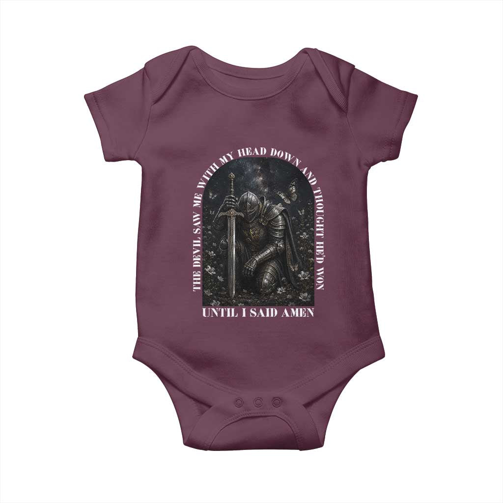 Christian Knight Templar Crusader Baby Onesie The Devil Saw Me With My Head Down And Thought He'd Won
