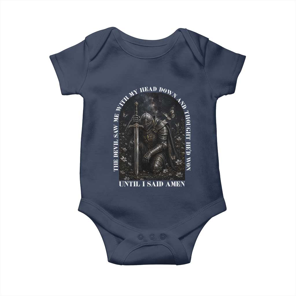 Christian Knight Templar Crusader Baby Onesie The Devil Saw Me With My Head Down And Thought He'd Won