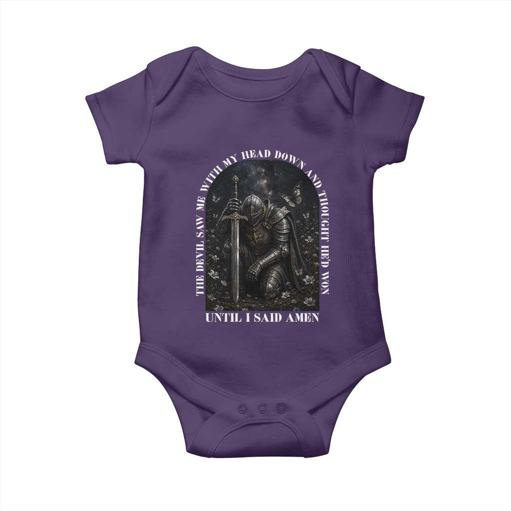 Christian Knight Templar Crusader Baby Onesie The Devil Saw Me With My Head Down And Thought He'd Won