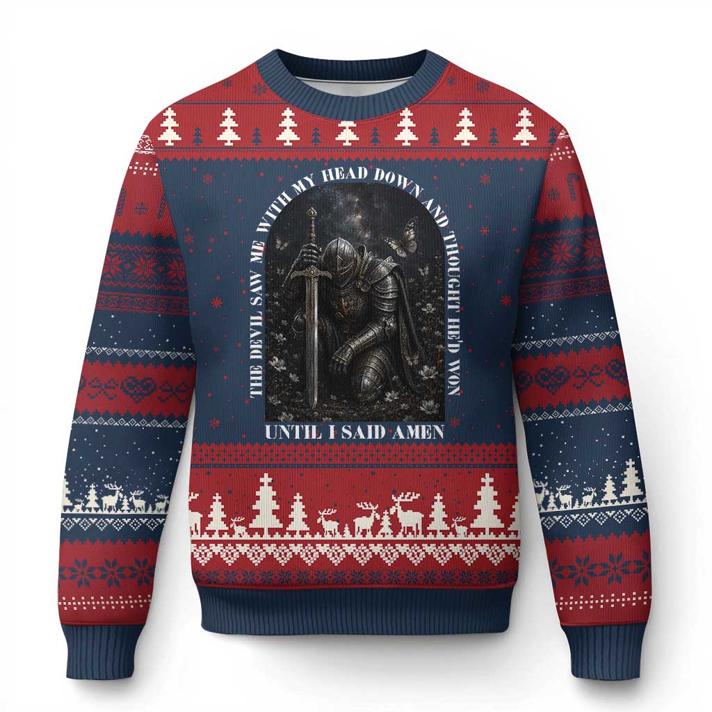 Christian Knight Templar Crusader Ugly Christmas Sweater The Devil Saw Me With My Head Down And Thought He'd Won
