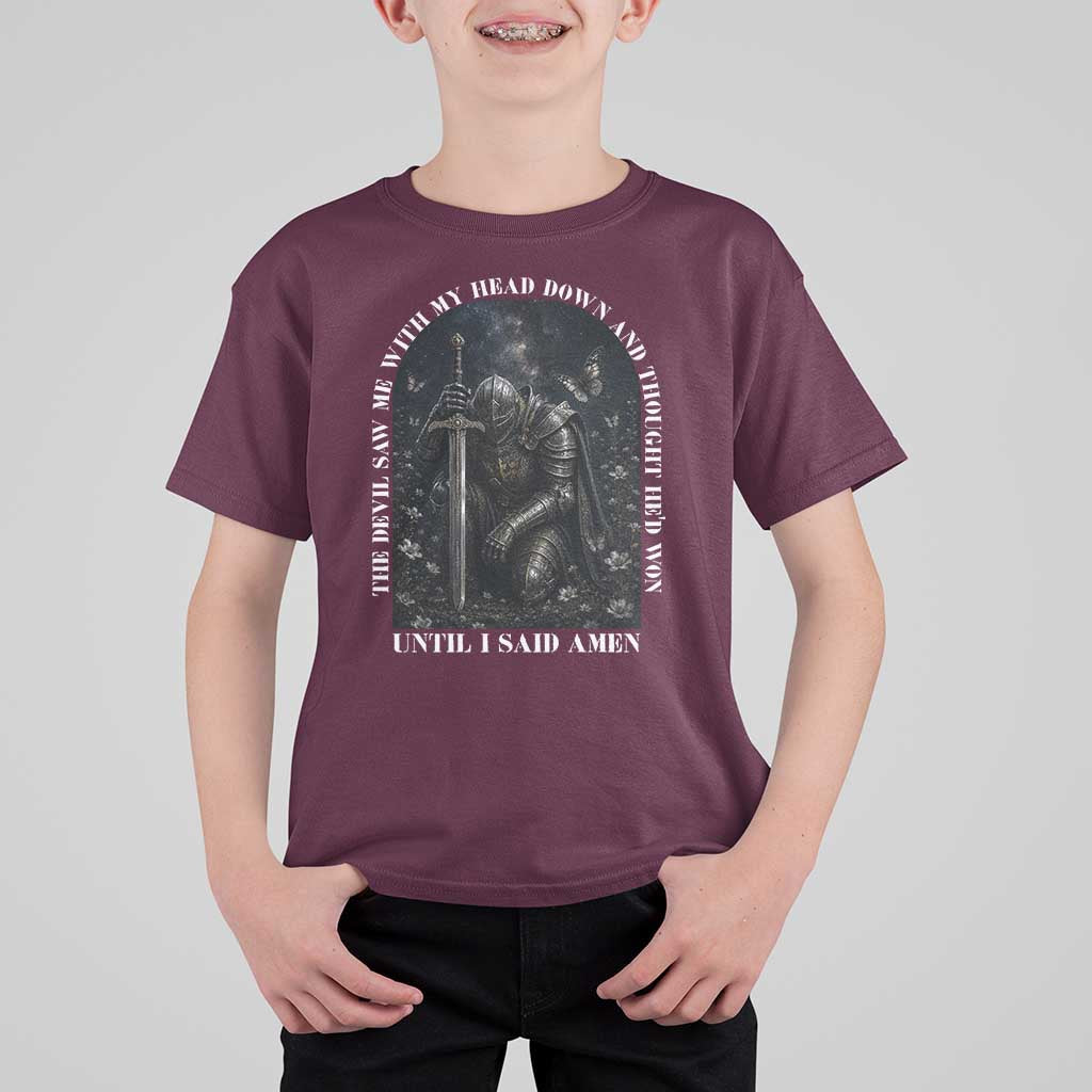 Christian Knight Templar Crusader T Shirt For Kid The Devil Saw Me With My Head Down And Thought He'd Won