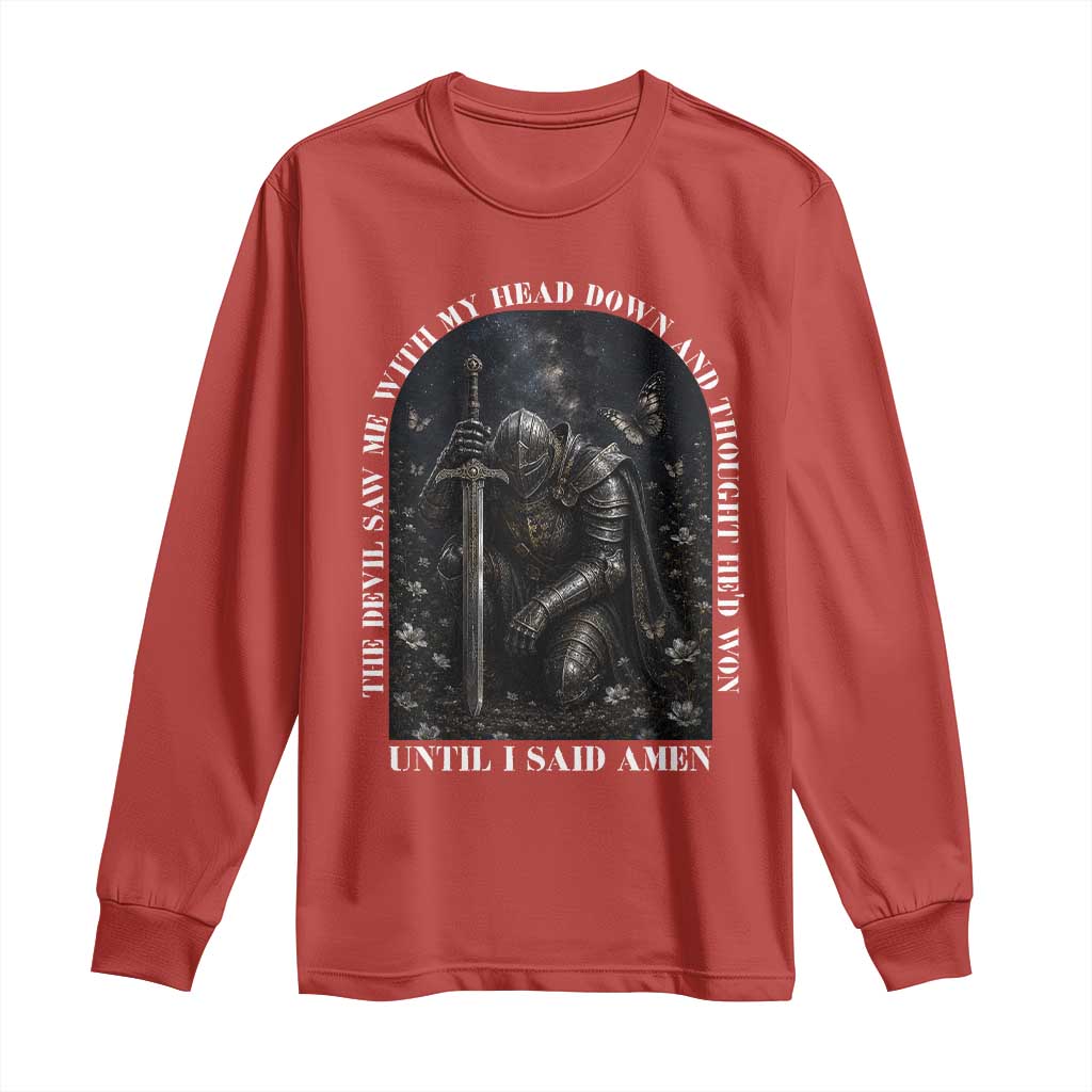 Christian Knight Templar Crusader Long Sleeve Shirt The Devil Saw Me With My Head Down And Thought He'd Won