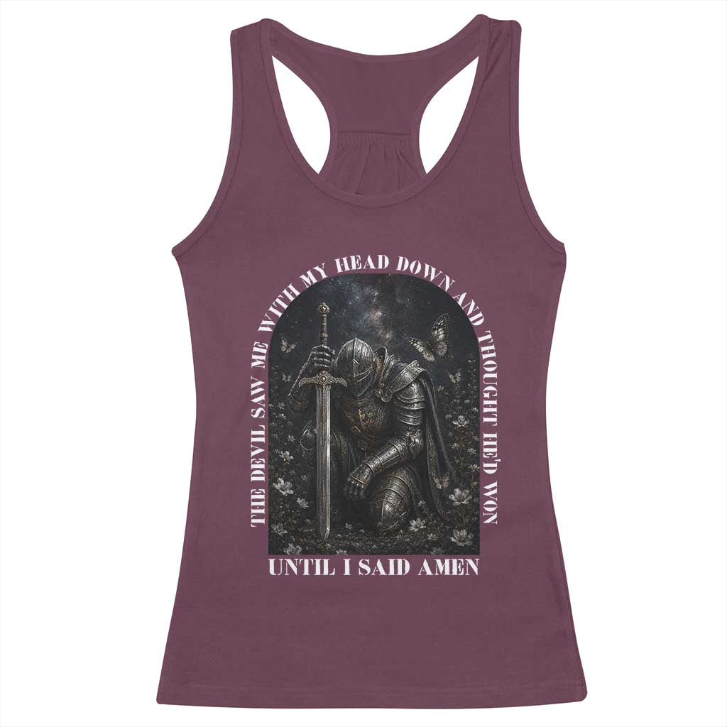 Christian Knight Templar Crusader Racerback Tank Top The Devil Saw Me With My Head Down And Thought He'd Won