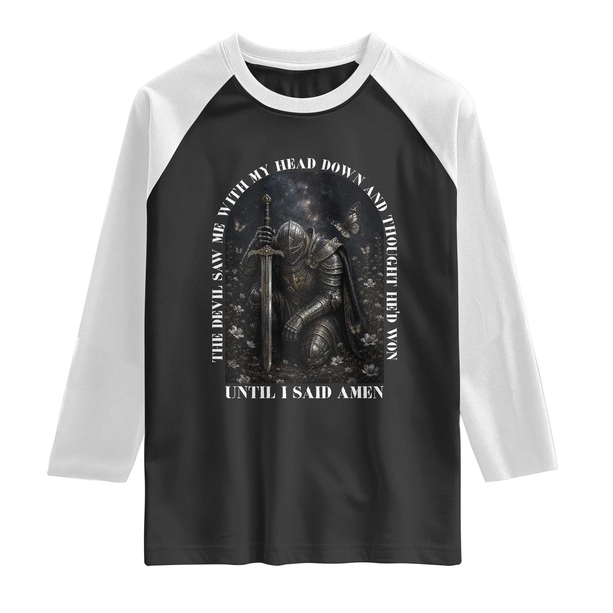 Christian Knight Templar Crusader Raglan Shirt The Devil Saw Me With My Head Down And Thought He'd Won