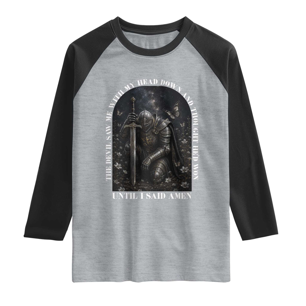 Christian Knight Templar Crusader Raglan Shirt The Devil Saw Me With My Head Down And Thought He'd Won