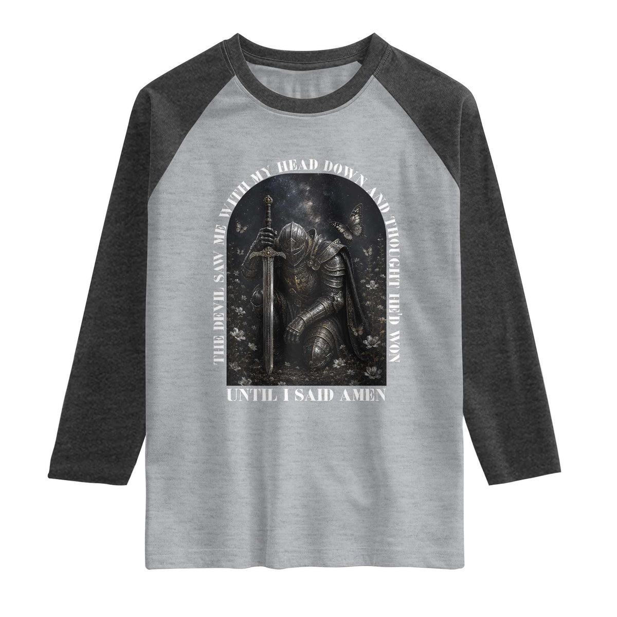 Christian Knight Templar Crusader Raglan Shirt The Devil Saw Me With My Head Down And Thought He'd Won