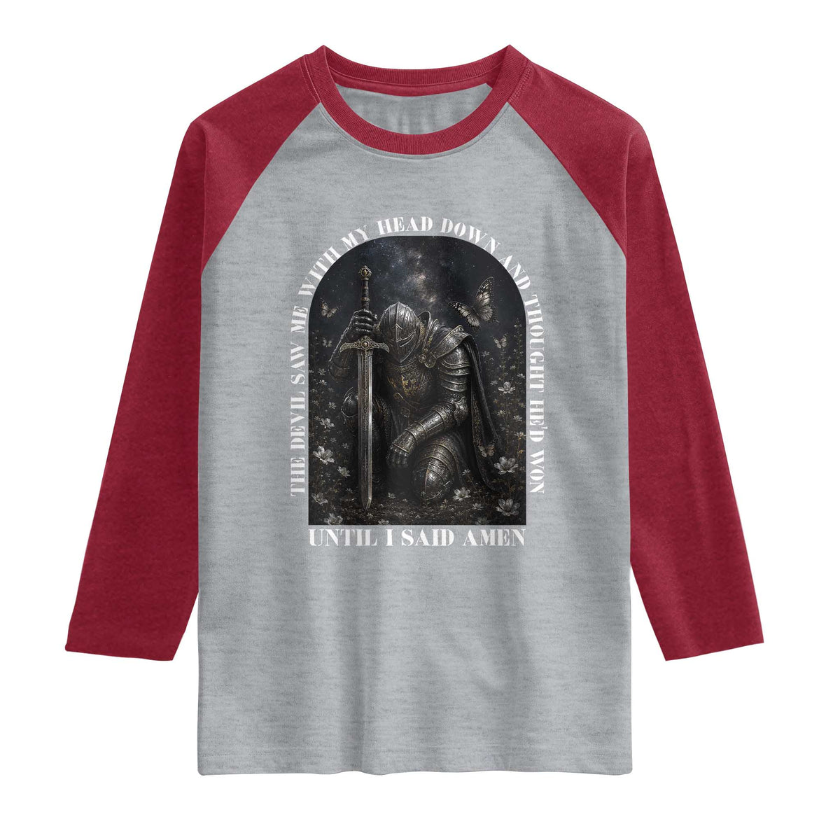 Christian Knight Templar Crusader Raglan Shirt The Devil Saw Me With My Head Down And Thought He'd Won