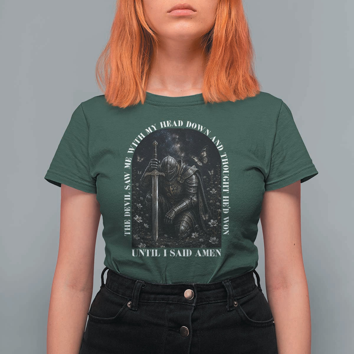 Christian Knight Templar Crusader T Shirt For Women The Devil Saw Me With My Head Down And Thought He'd Won