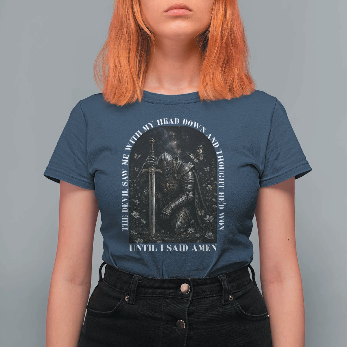 Christian Knight Templar Crusader T Shirt For Women The Devil Saw Me With My Head Down And Thought He'd Won