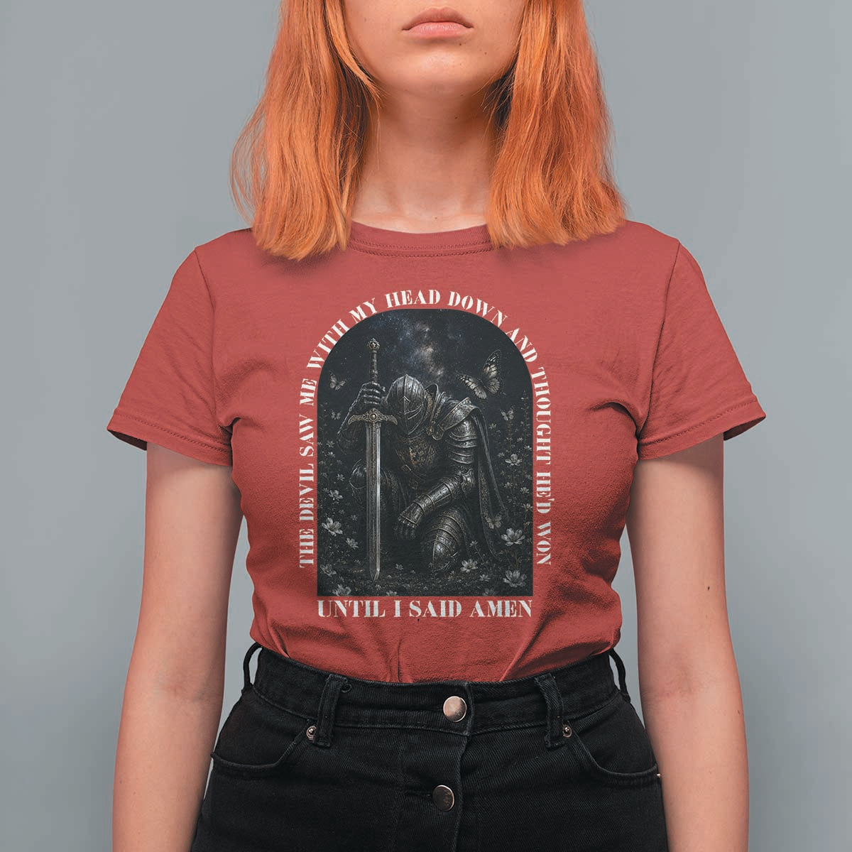 Christian Knight Templar Crusader T Shirt For Women The Devil Saw Me With My Head Down And Thought He'd Won
