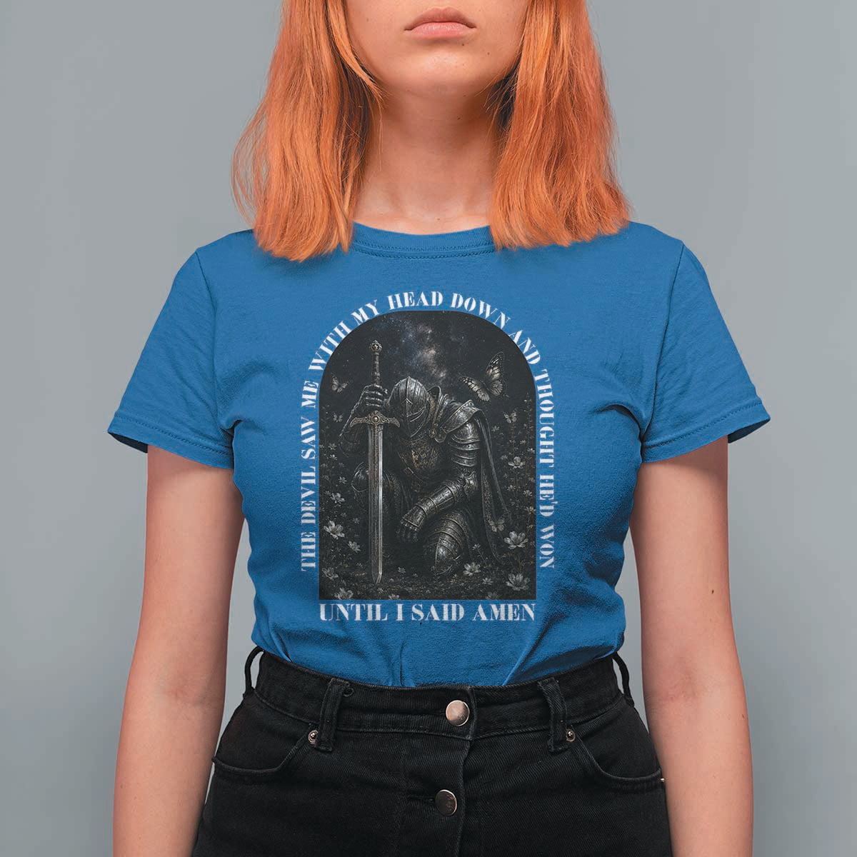 Christian Knight Templar Crusader T Shirt For Women The Devil Saw Me With My Head Down And Thought He'd Won