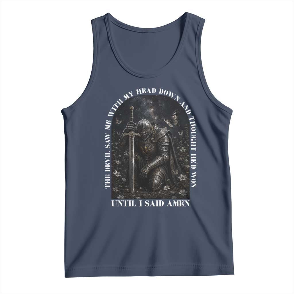 Christian Knight Templar Crusader Tank Top The Devil Saw Me With My Head Down And Thought He'd Won