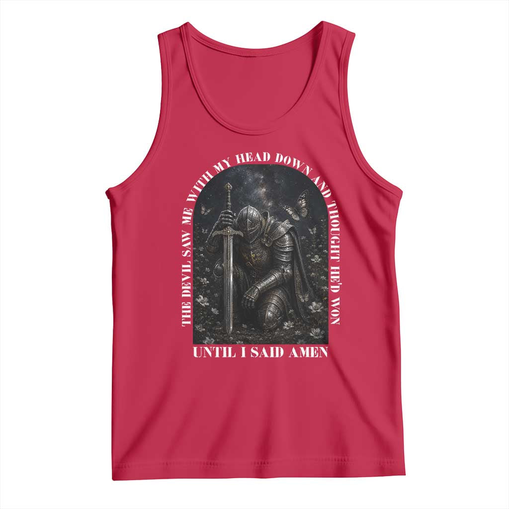 Christian Knight Templar Crusader Tank Top The Devil Saw Me With My Head Down And Thought He'd Won