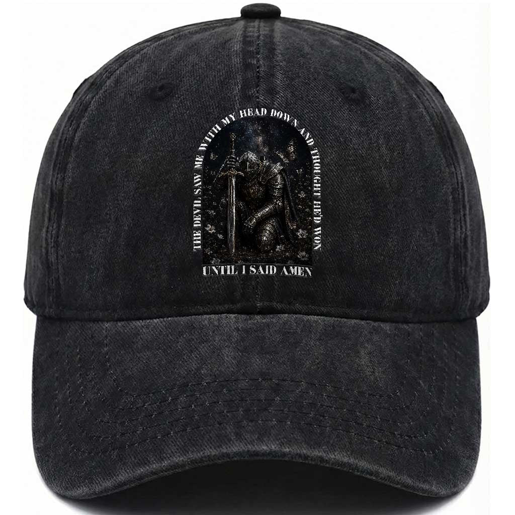 Christian Knight Templar Crusader Washed Cotton Baseball Cap The Devil Saw Me With My Head Down And Thought He'd Won