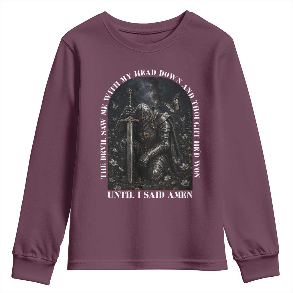 Christian Knight Templar Crusader Youth Sweatshirt The Devil Saw Me With My Head Down And Thought He'd Won