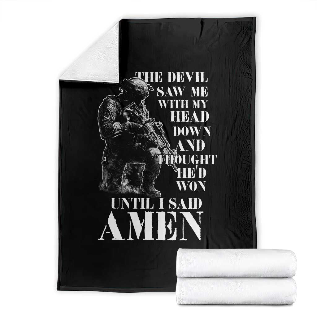 Military Christian Warrior Throw Blanket The Devil Saw Me With My Head Down And Thought He'd Won