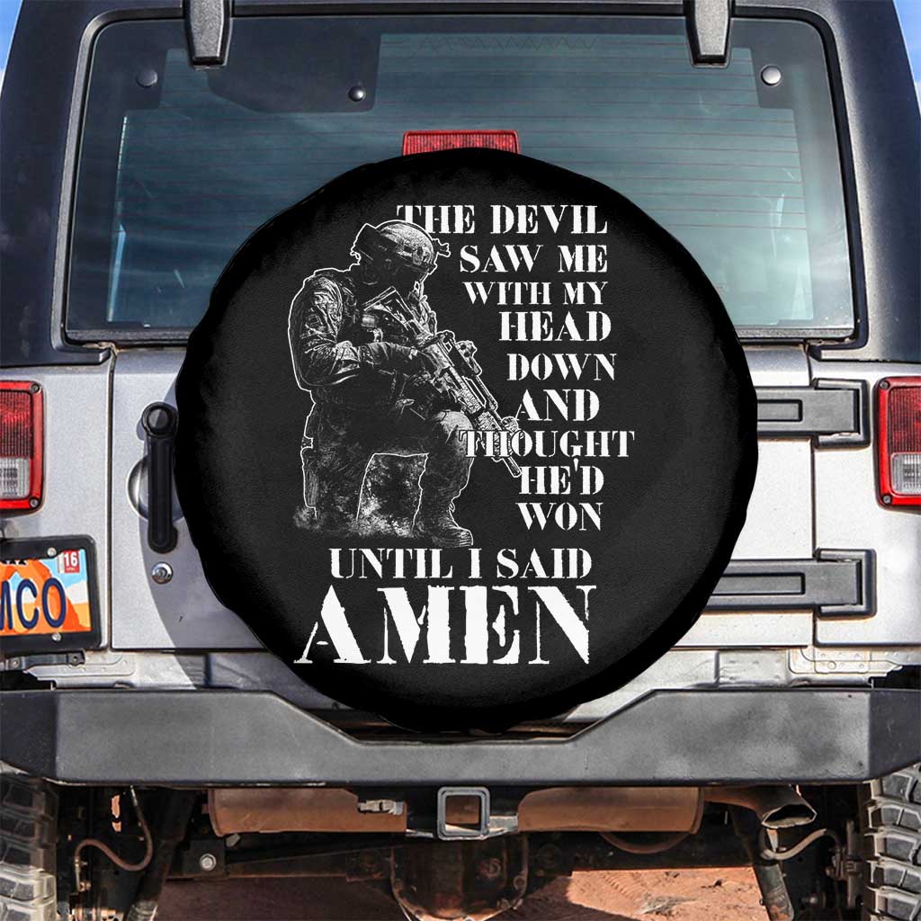 Military Christian Warrior Spare Tire Cover The Devil Saw Me With My Head Down And Thought He'd Won