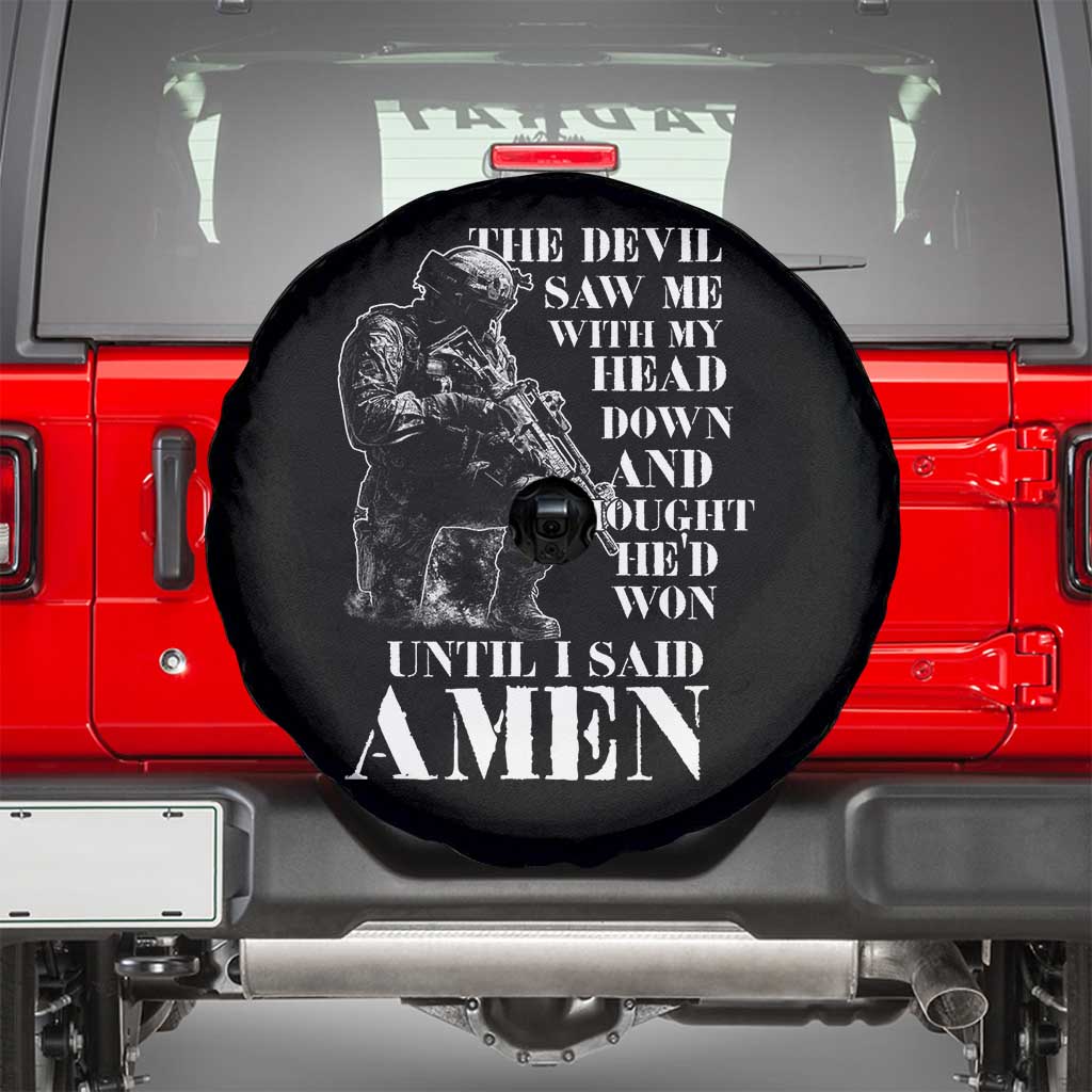 Military Christian Warrior Spare Tire Cover The Devil Saw Me With My Head Down And Thought He'd Won