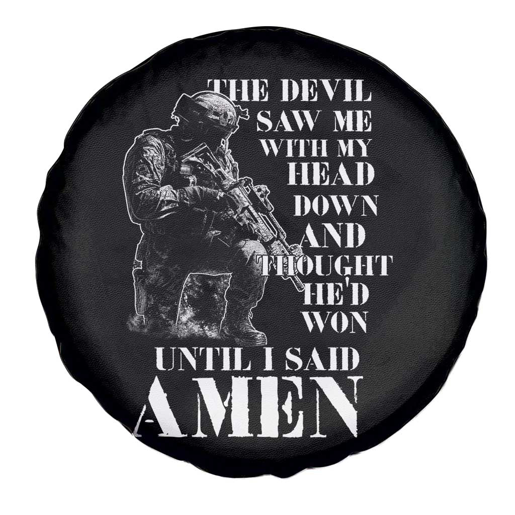 Military Christian Warrior Spare Tire Cover The Devil Saw Me With My Head Down And Thought He'd Won