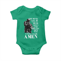 Military Christian Warrior Baby Onesie The Devil Saw Me With My Head Down And Thought He'd Won