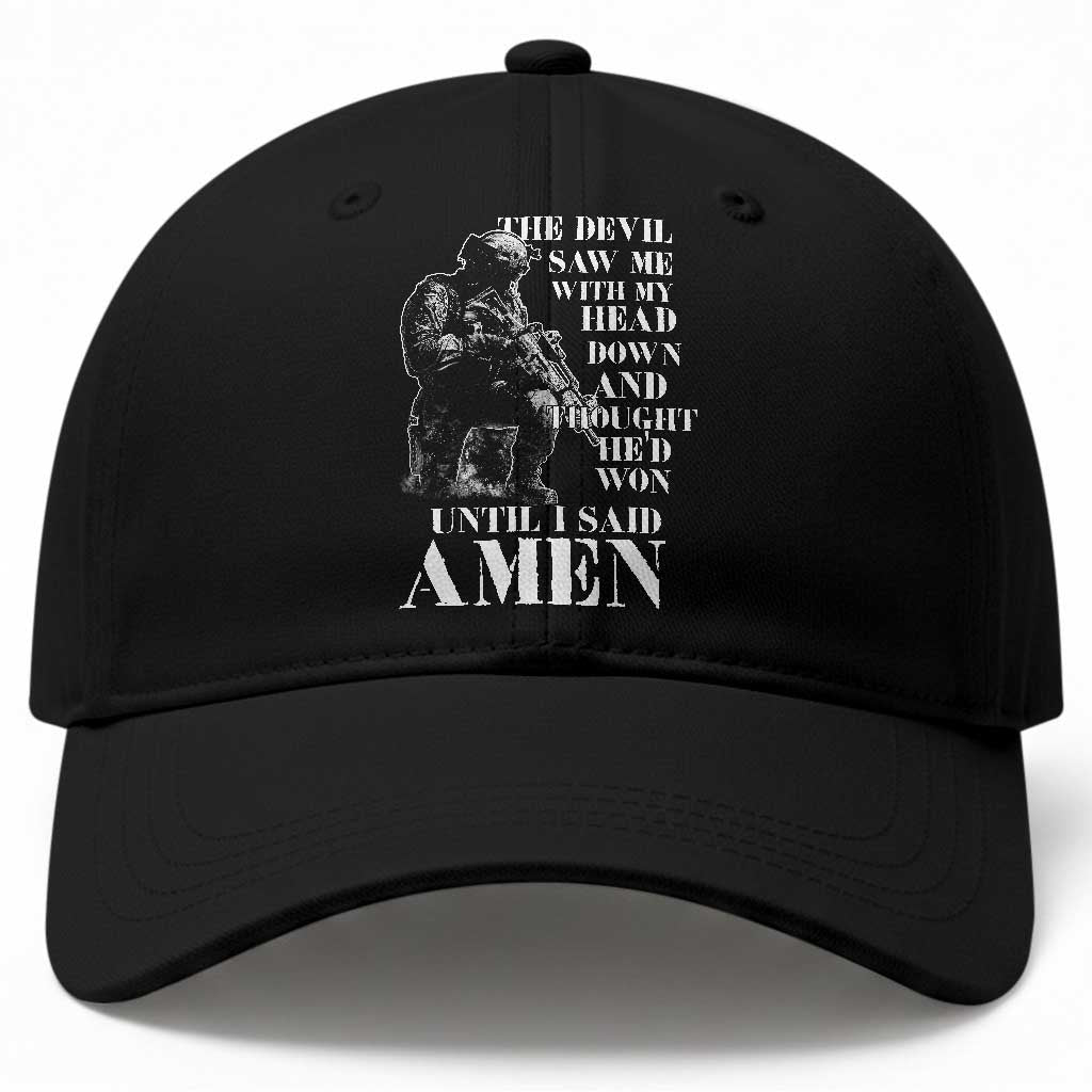 Military Christian Warrior Baseball Cap The Devil Saw Me With My Head Down And Thought He'd Won