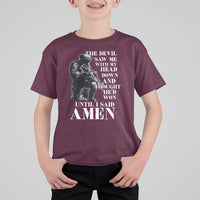 Military Christian Warrior T Shirt For Kid The Devil Saw Me With My Head Down And Thought He'd Won