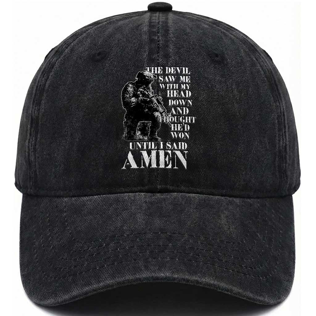Military Christian Warrior Washed Cotton Baseball Cap The Devil Saw Me With My Head Down And Thought He'd Won