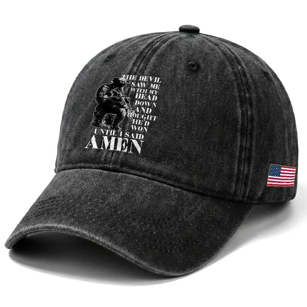 Military Christian Warrior Washed Cotton Baseball Cap The Devil Saw Me With My Head Down And Thought He'd Won