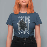 Military Soldier Skull Christian Faith T Shirt For Women The Devil Saw Me With My Head Down And Thought He'd Won