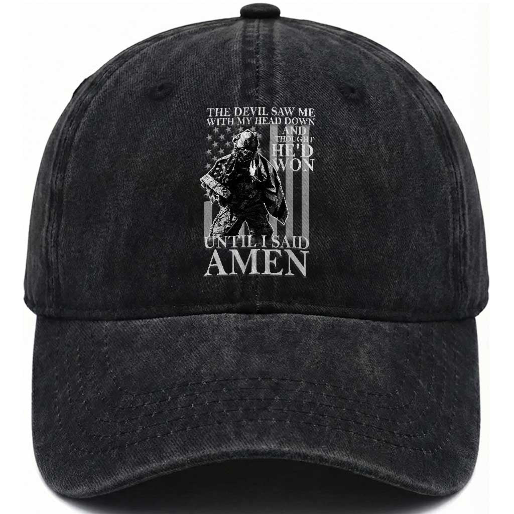 Military Soldier Skull Christian Faith Washed Cotton Baseball Cap The Devil Saw Me With My Head Down And Thought He'd Won