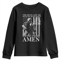 Military Soldier Skull Christian Faith Youth Sweatshirt The Devil Saw Me With My Head Down And Thought He'd Won