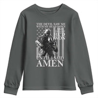 Military Soldier Skull Christian Faith Youth Sweatshirt The Devil Saw Me With My Head Down And Thought He'd Won