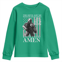Military Soldier Skull Christian Faith Youth Sweatshirt The Devil Saw Me With My Head Down And Thought He'd Won