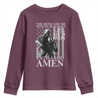 Military Soldier Skull Christian Faith Youth Sweatshirt The Devil Saw Me With My Head Down And Thought He'd Won