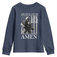Military Soldier Skull Christian Faith Youth Sweatshirt The Devil Saw Me With My Head Down And Thought He'd Won