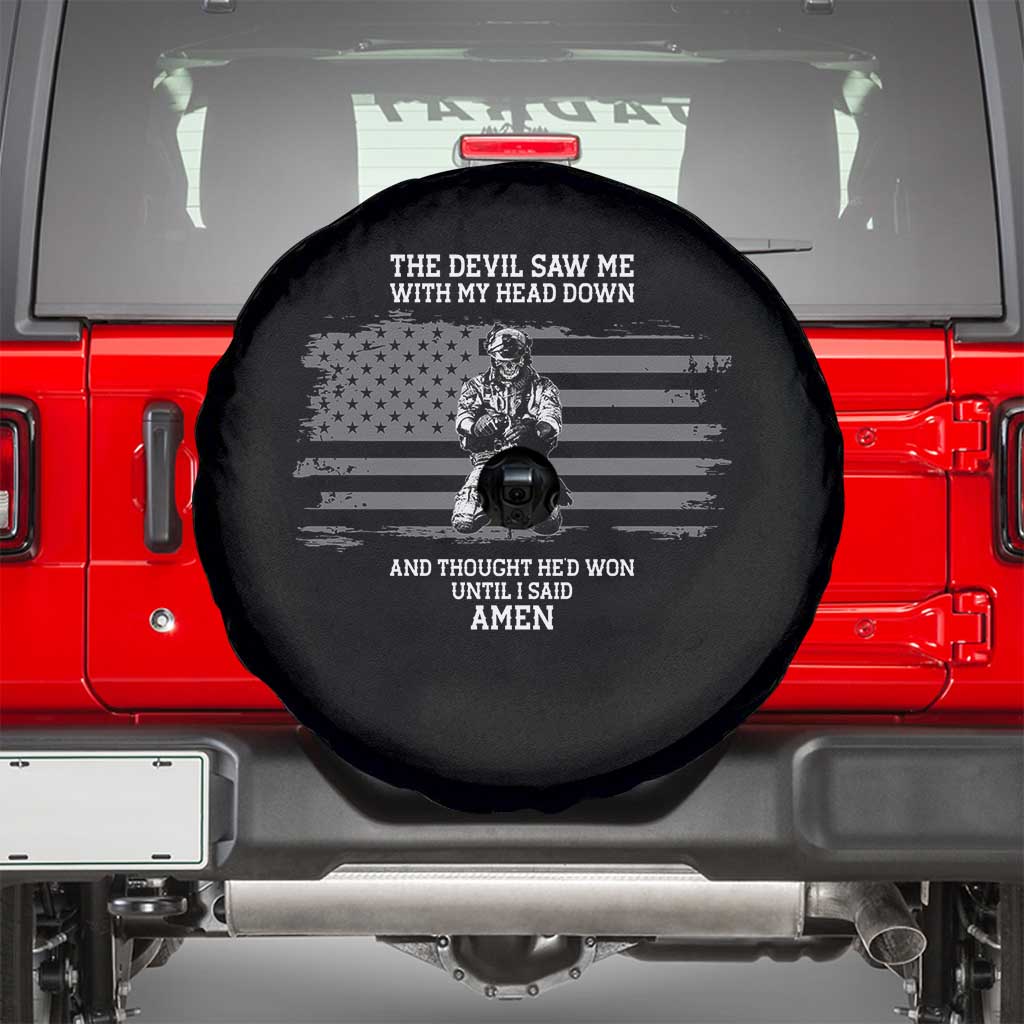 Soldier Skull Christian Faith Quote Spare Tire Cover The Devil Saw Me With My Head Down And Thought He'd Won