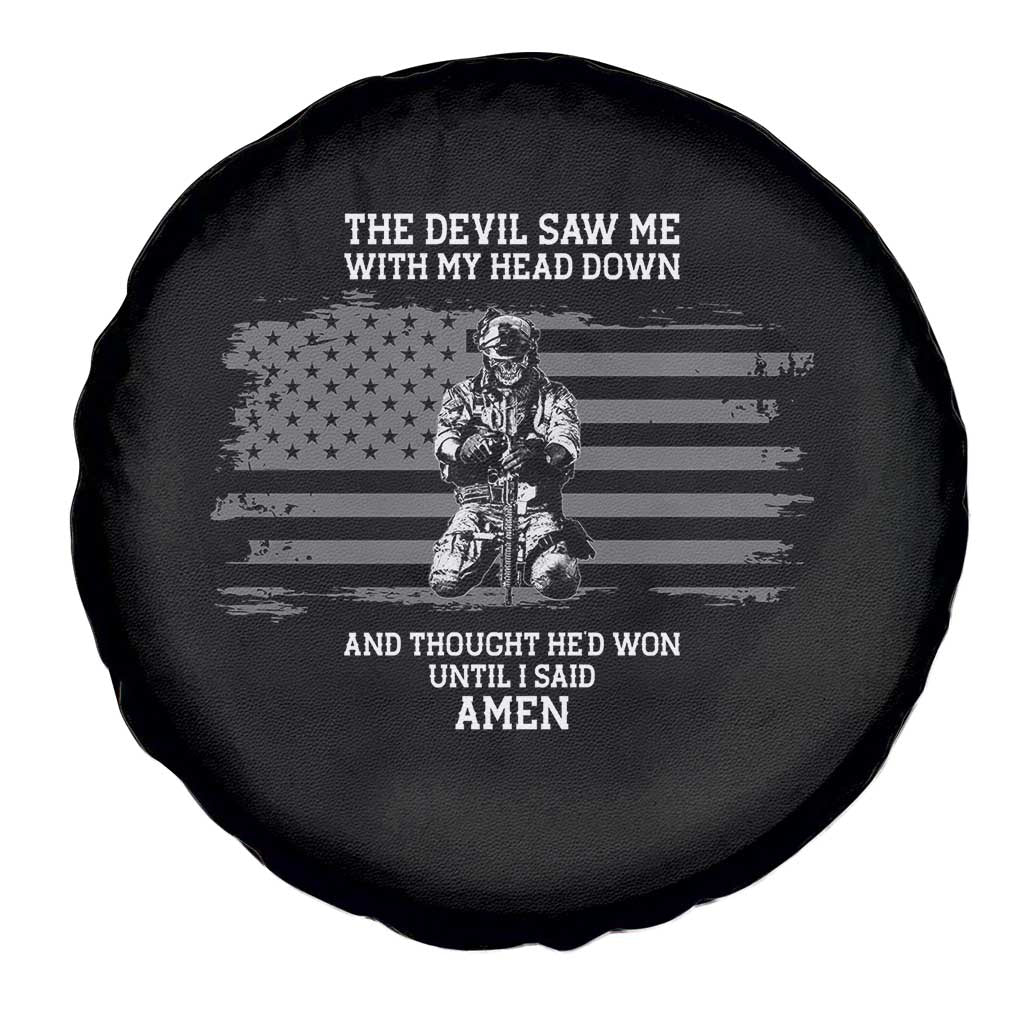 Soldier Skull Christian Faith Quote Spare Tire Cover The Devil Saw Me With My Head Down And Thought He'd Won