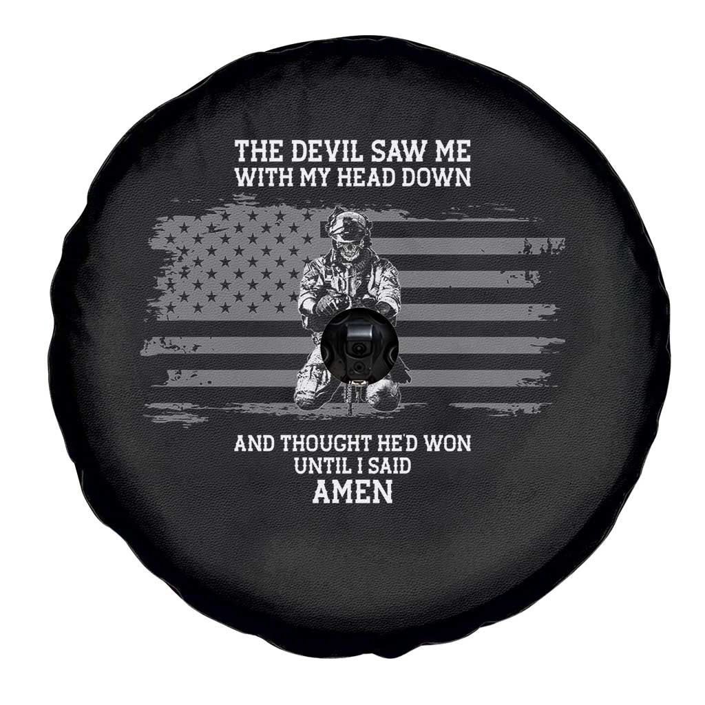 Soldier Skull Christian Faith Quote Spare Tire Cover The Devil Saw Me With My Head Down And Thought He'd Won