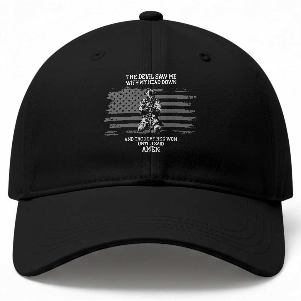 Soldier Skull Christian Faith Quote Baseball Cap The Devil Saw Me With My Head Down And Thought He'd Won