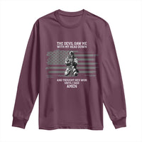 Soldier Skull Christian Faith Quote Long Sleeve Shirt The Devil Saw Me With My Head Down And Thought He'd Won