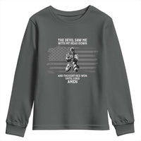 Soldier Skull Christian Faith Quote Youth Sweatshirt The Devil Saw Me With My Head Down And Thought He'd Won