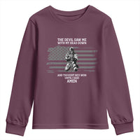 Soldier Skull Christian Faith Quote Youth Sweatshirt The Devil Saw Me With My Head Down And Thought He'd Won