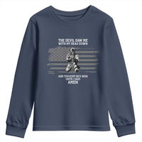 Soldier Skull Christian Faith Quote Youth Sweatshirt The Devil Saw Me With My Head Down And Thought He'd Won