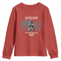 Soldier Skull Christian Faith Quote Youth Sweatshirt The Devil Saw Me With My Head Down And Thought He'd Won