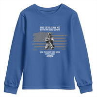 Soldier Skull Christian Faith Quote Youth Sweatshirt The Devil Saw Me With My Head Down And Thought He'd Won