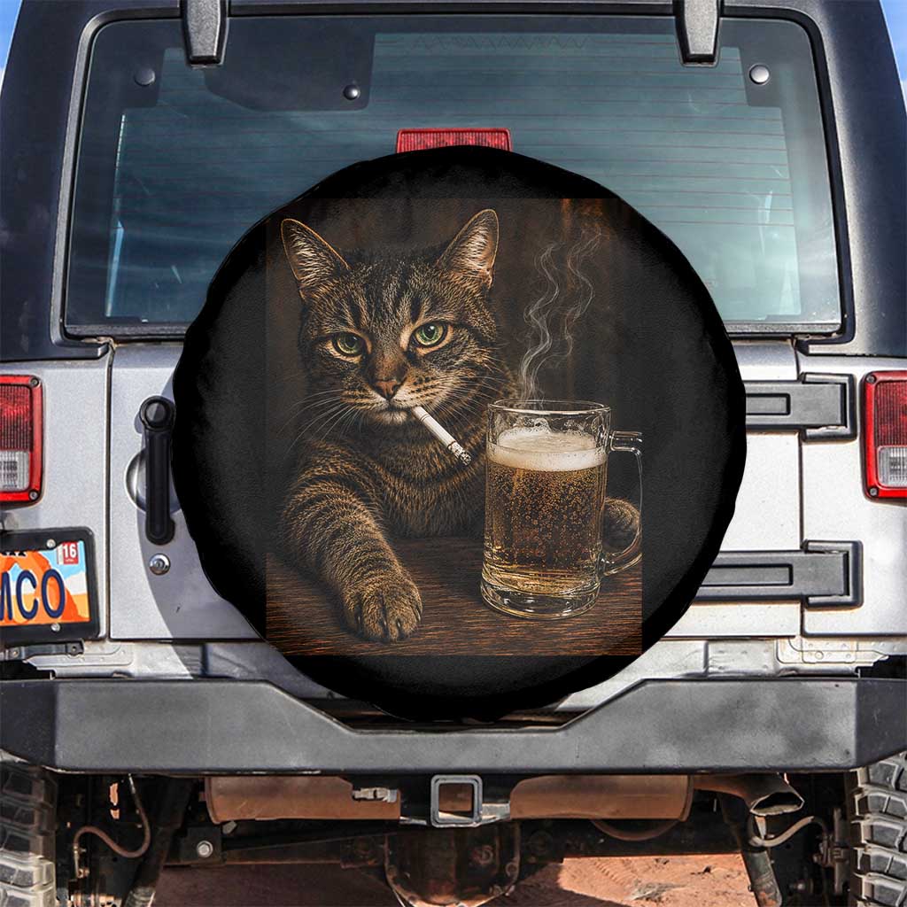 Funny Smoking Cat Spare Tire Cover Cigarette Kitty Beer Lover