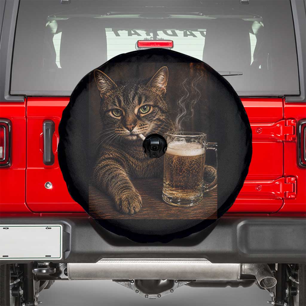 Funny Smoking Cat Spare Tire Cover Cigarette Kitty Beer Lover