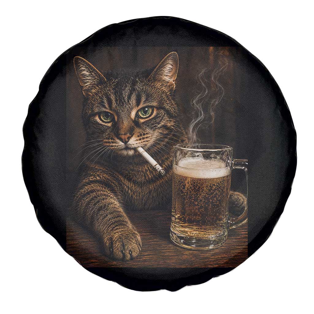 Funny Smoking Cat Spare Tire Cover Cigarette Kitty Beer Lover