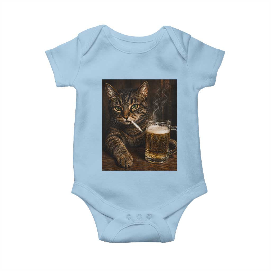 Funny Smoking Cat Baby Onesie Cigarette Kitty Beer Lover